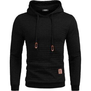 Mens Hooded Sweatshirt Casual Long Sleeve Drawstring Waffle Knit Pullover Shirt